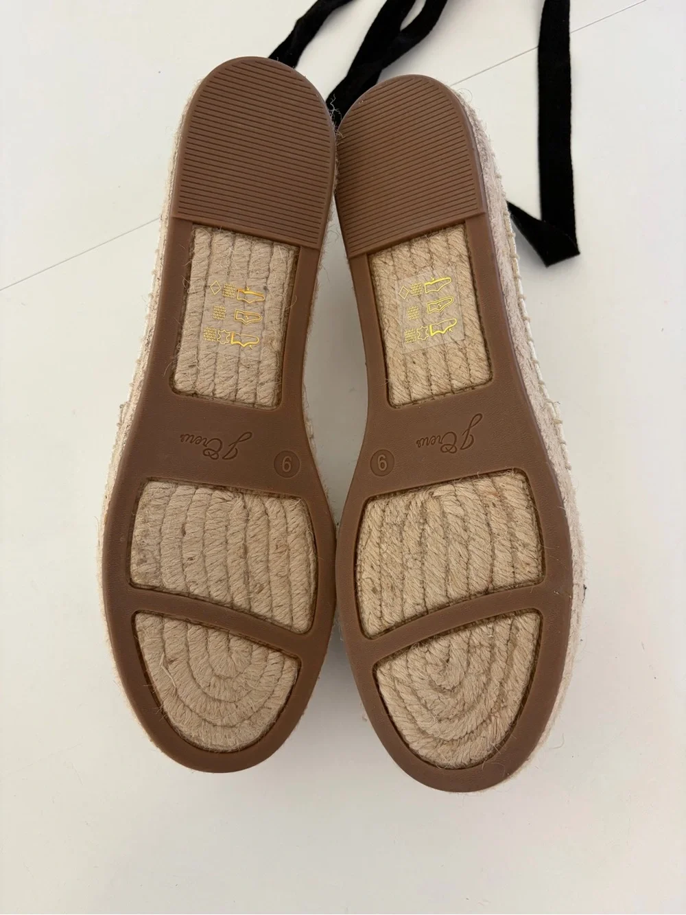 J. Crew Ivory Canvas Black Leather Cap Toe Ankle‎ Wrap Slip-On Espadrille Flats